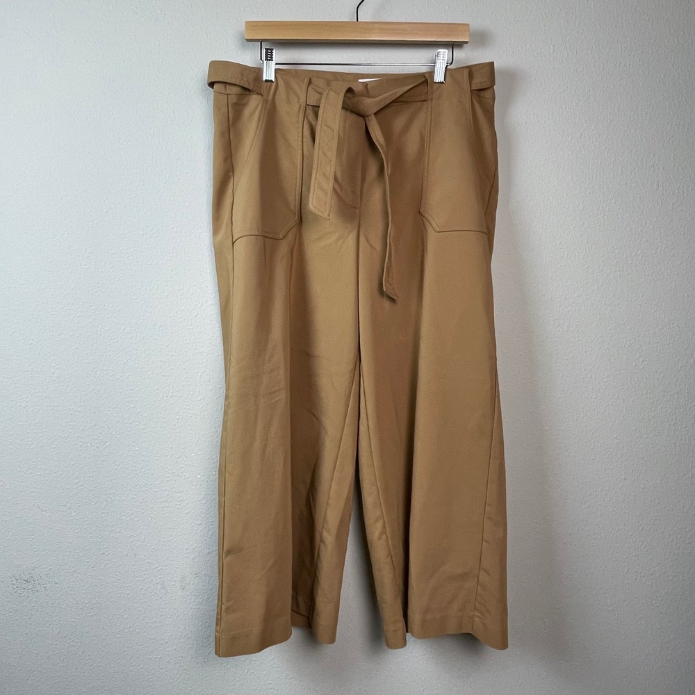 Calvin Klein Wide Leg Belted Trouser Women 12 Tan High Rise Academia Neutral‎